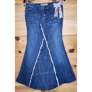 Candies Womens Juniors Denim Jean Skirt Fit & Flare Size 5 Barbie Pink Satin Bow